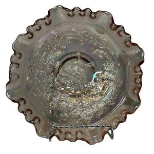 VTG Imperial Lenox Windmill Carnival Glass Bowl Pastel Iridescent Ruffled Edge